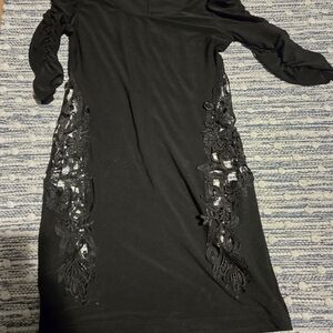 Celine Black Long Sleeve Dress with Lace Accents